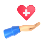 Hand offering medical heart with white cross
